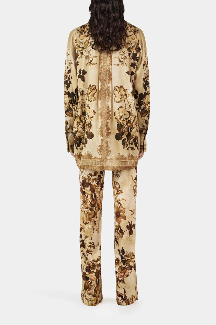 Unique Modern Floral Print Loose-Fitting Button-Down Shirt