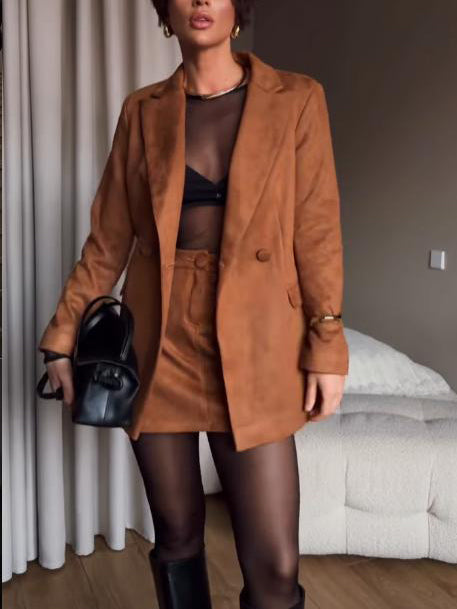 Casual Suede Midi Skirt