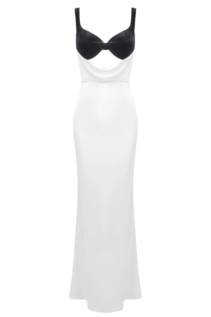 Elegant Colorblock Draped Bustier Maxi Dress