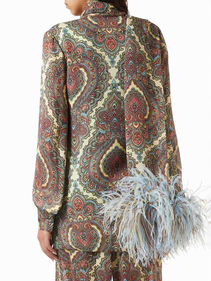 Retro Paisley Print Choker-Neck Shirt
