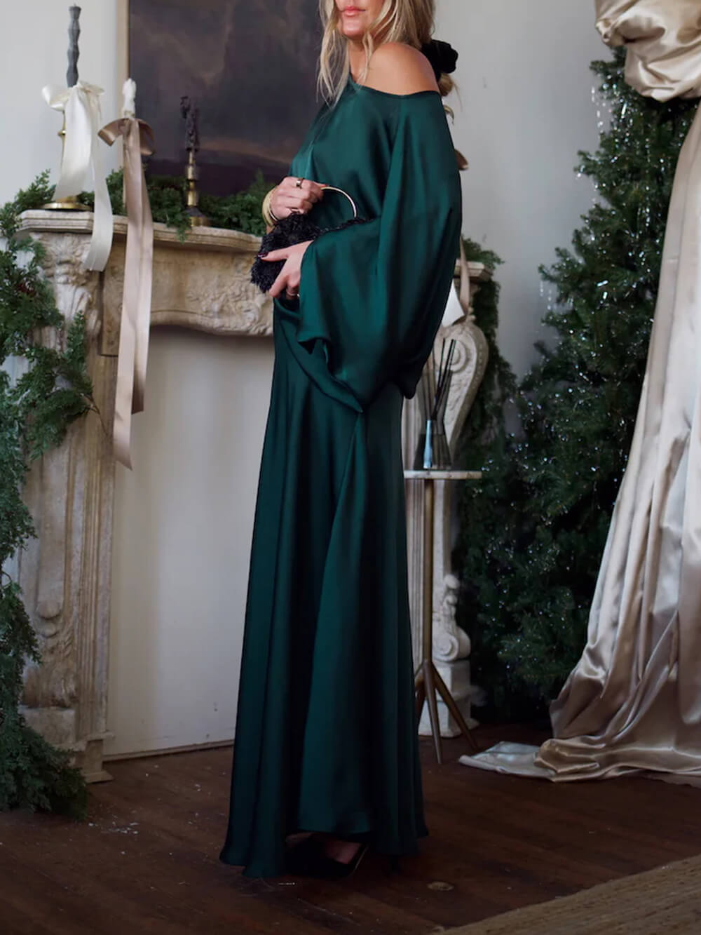 Exquisite Satin Off-Shoulder Loose Draped Blouse
