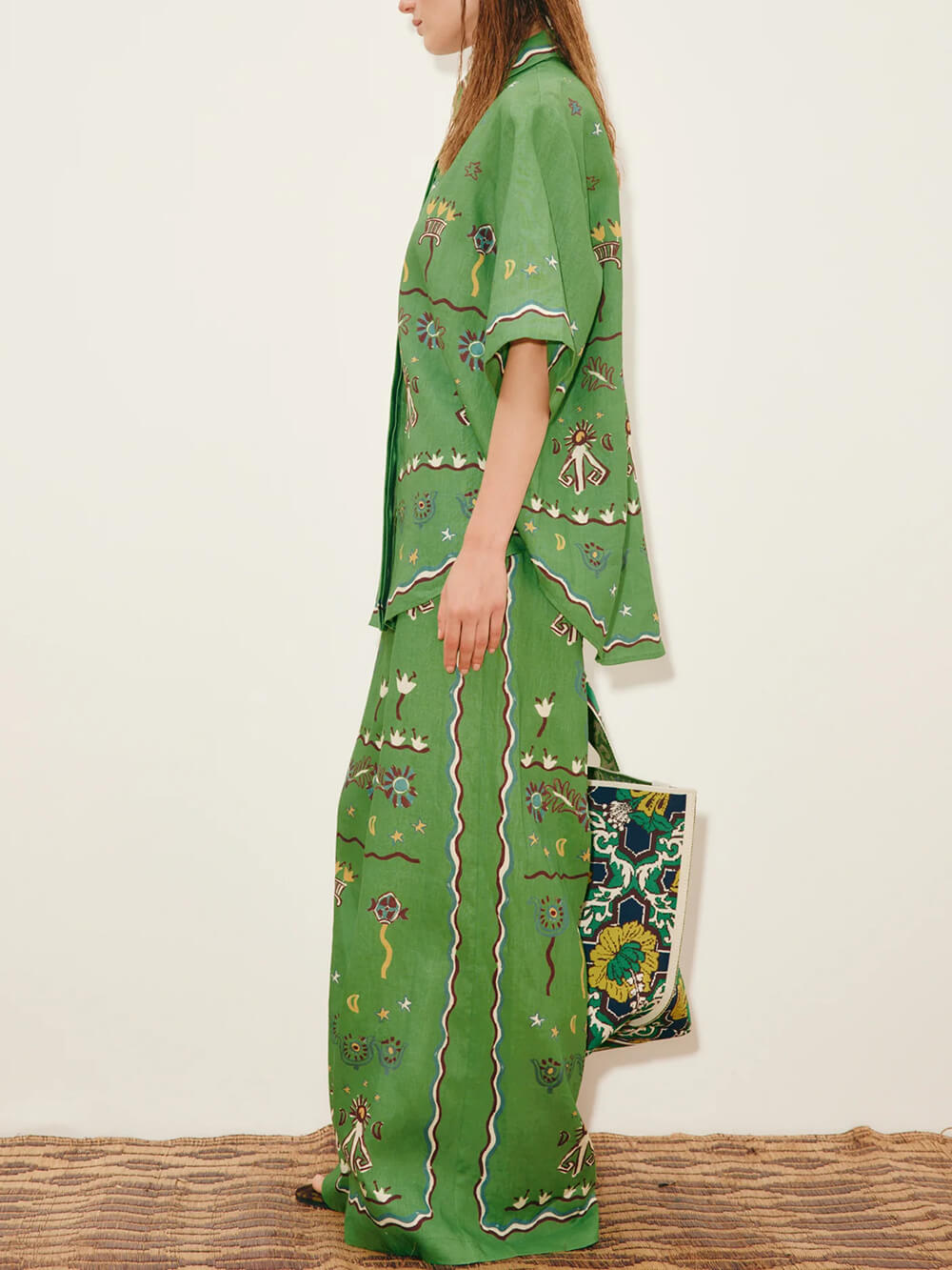 Unique Casual Sun Dancer Print Elastic Waist Loose Pocket Wide-Leg Pants