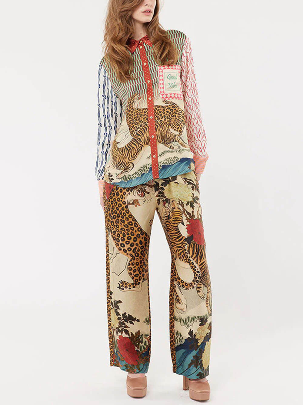 Unique Tropical Jungle Tiger Unique Print Long Sleeve Loose Shirt