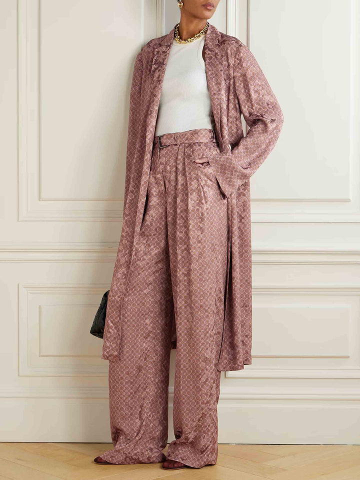 Retro Exquisite Geometric Print High Waist Tie Wide Leg Pants