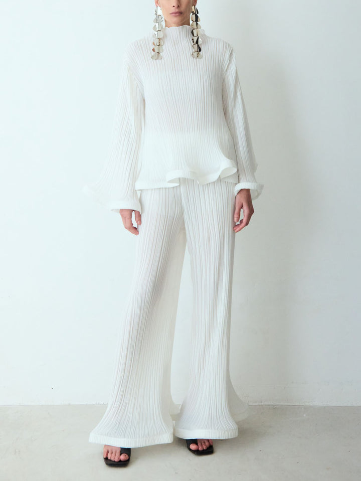 Elegant Ruffled Pleated Wide-Leg Pants