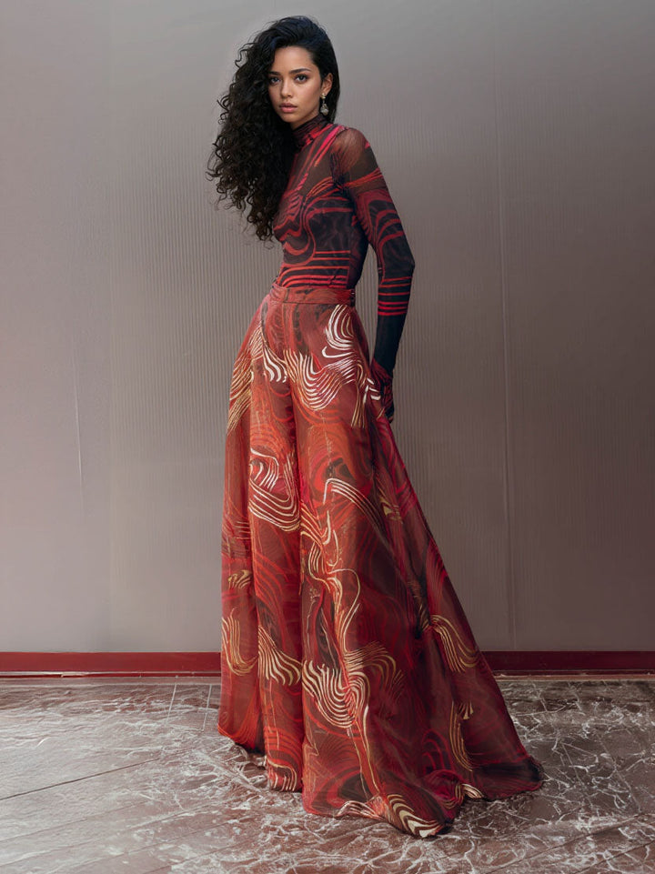 Retro Abstract Print Mesh T-shirt