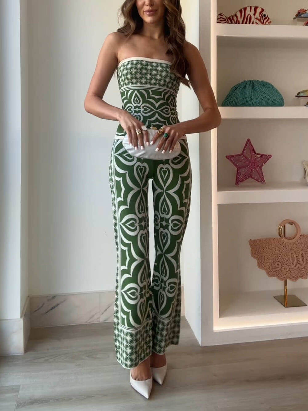 Springtime Strapless Fitted Knit Jacquard Bandeau Top