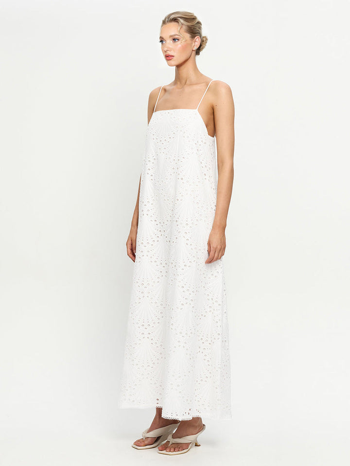 Exquisite Shell Cutout Embroidered Spaghetti Strap Maxi Dress