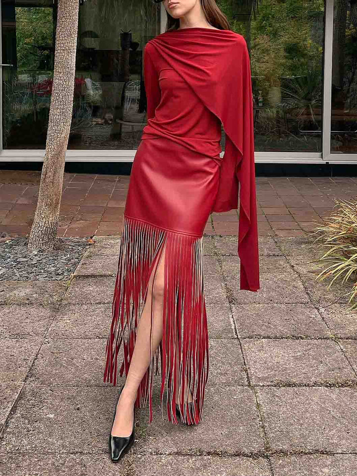 Elegant Asymmetric Draped Long-Sleeved Top