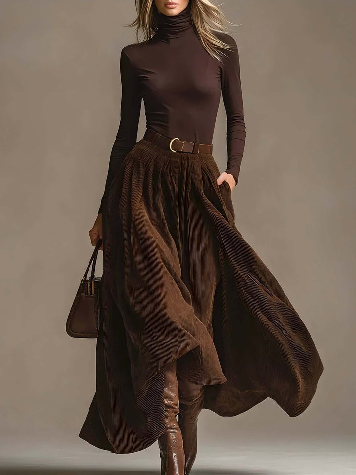 Retro Corduroy Skirt Two-Piece Set