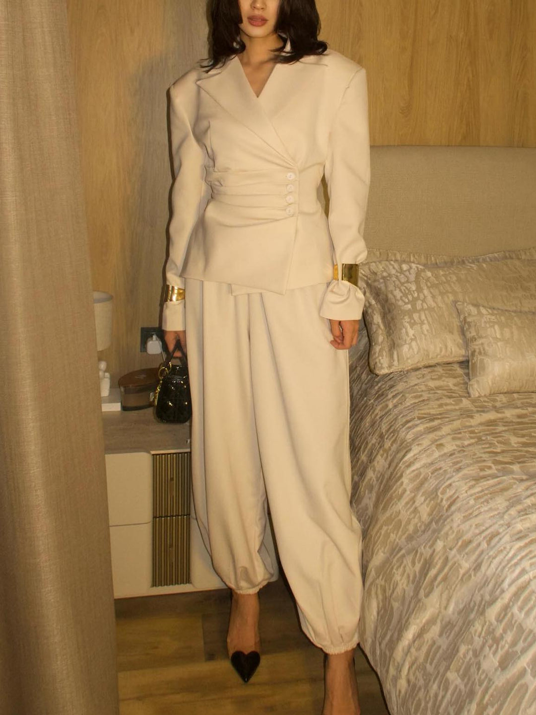 Elegant Asymmetrical Buttoned Blazer Top