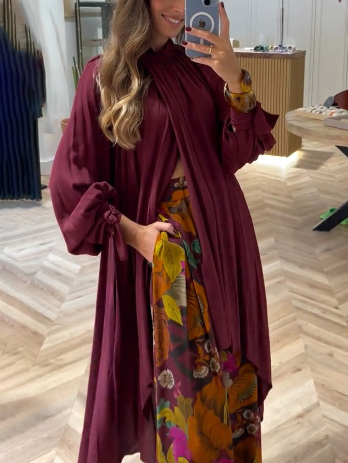 Retro Abstract Floral Print Wide-Leg Pants
