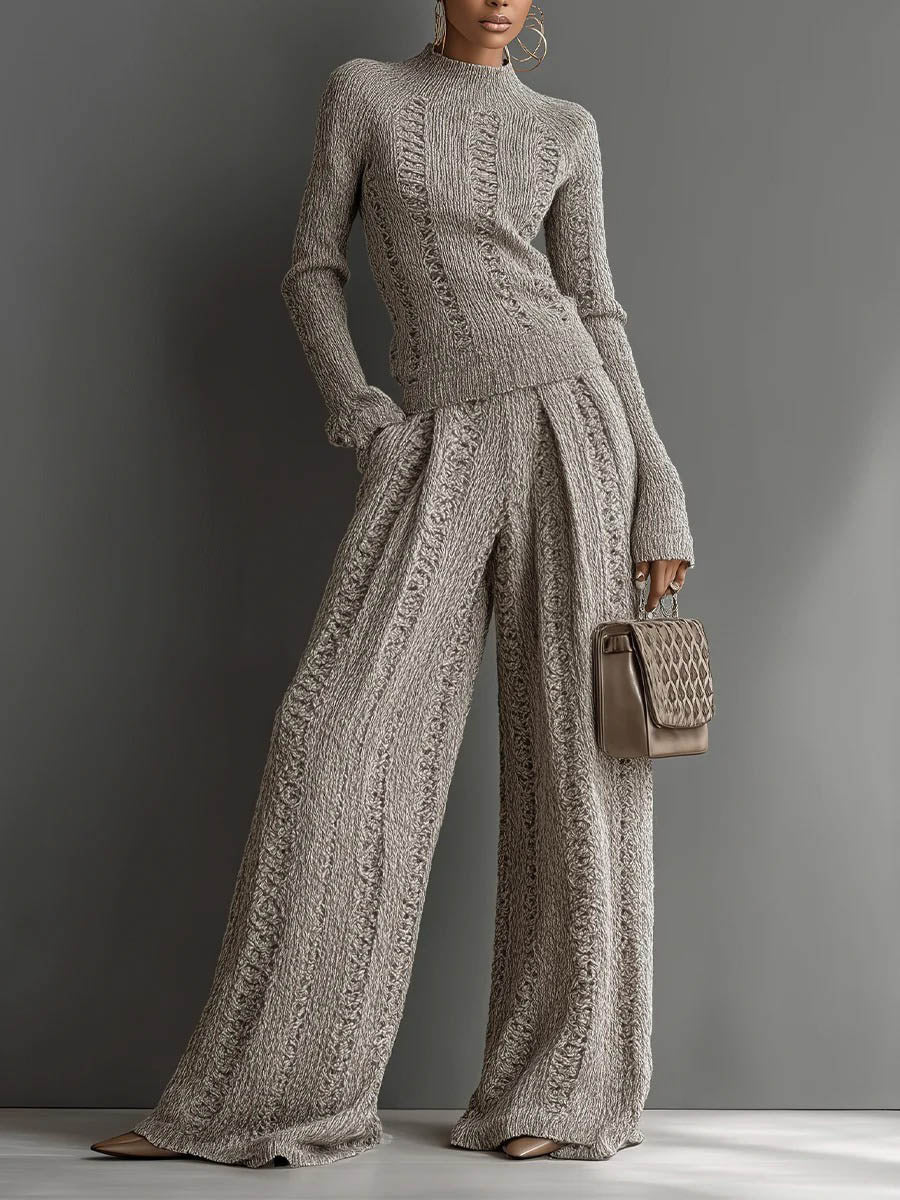 Casual High-Waisted Knit Wide-Leg Pants