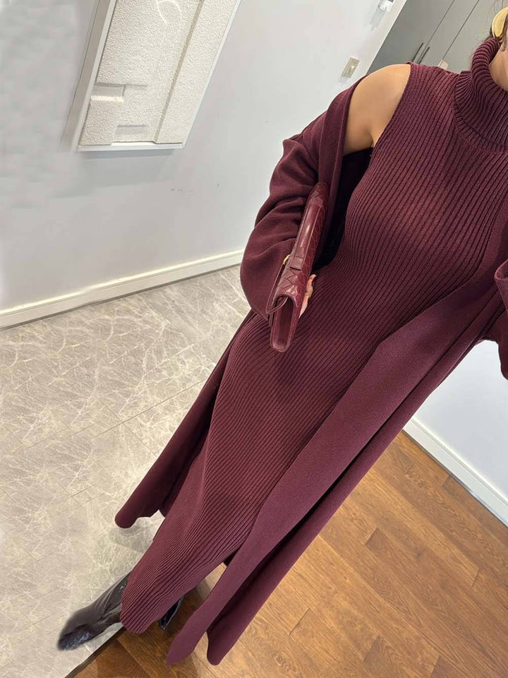 Elegant High-Neck Ribbed Knit Sleeveless Maxi Dress