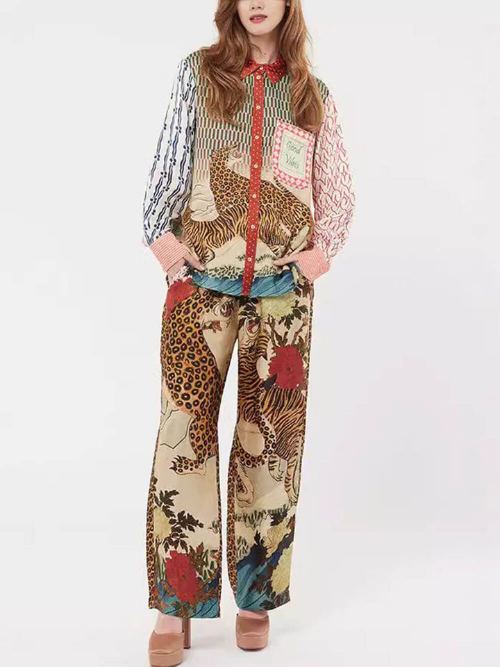 Unique Tropical Jungle Tiger Unique Print Long Sleeve Loose Shirt