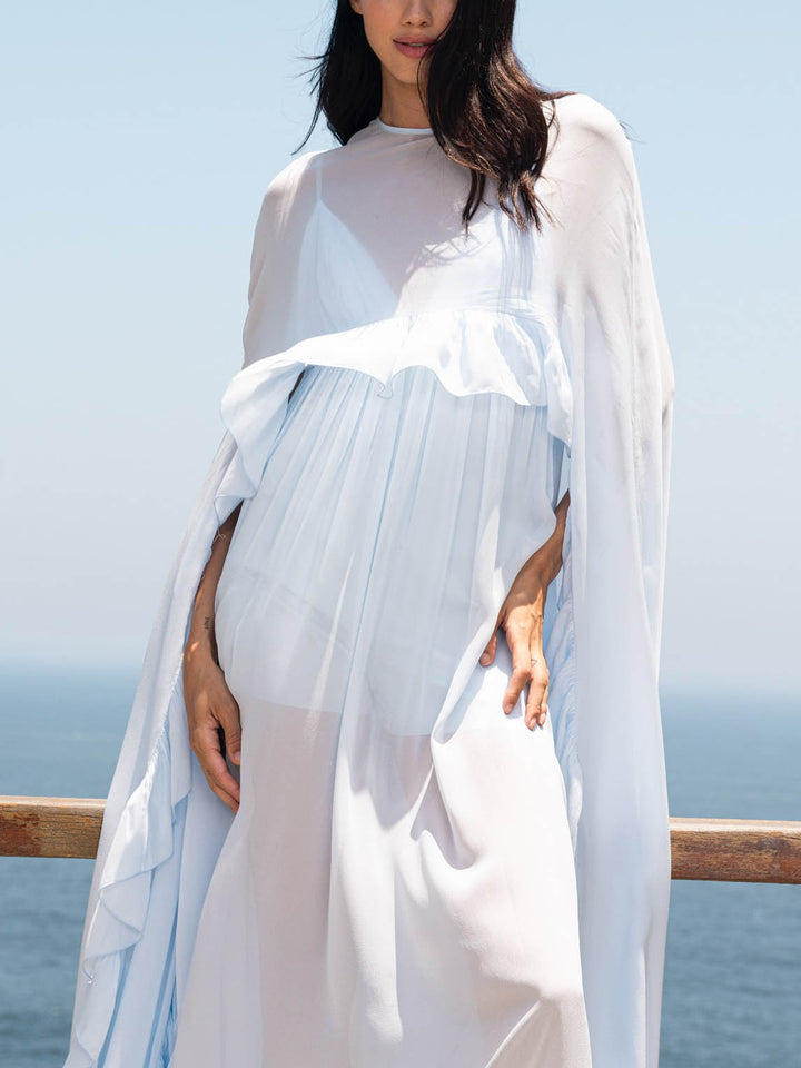 Elegant Ruffled Chiffon Cape-style Long Tops