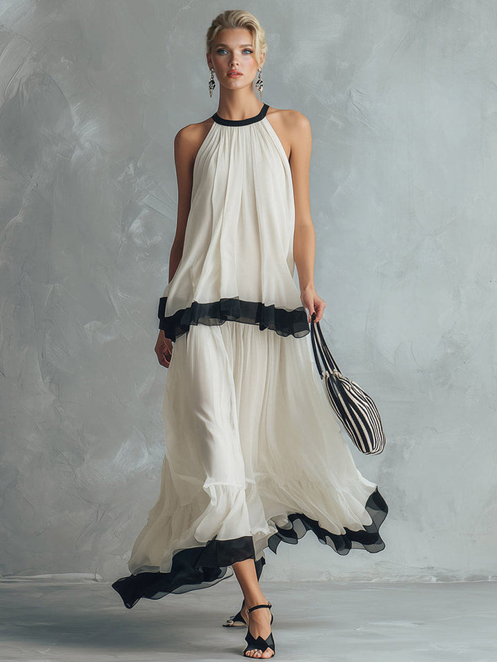 Elegant Chiffon Backless Cami Top & Maxi Skirt Set