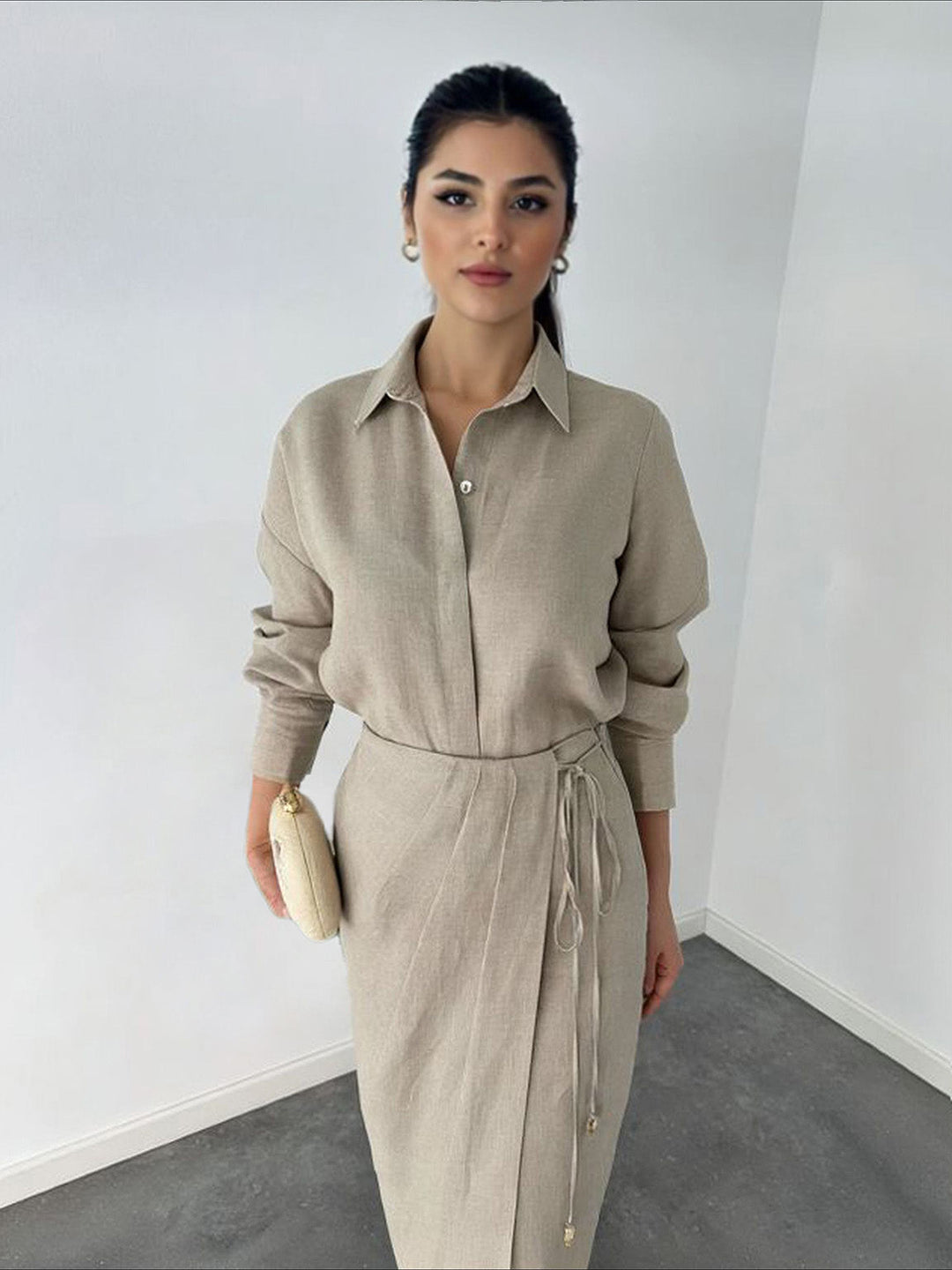 Casual Tie-front Shirt Two-piece Set