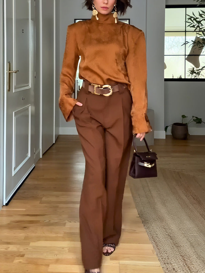 Elegant High-Waisted Wide-Leg Tailored Pants