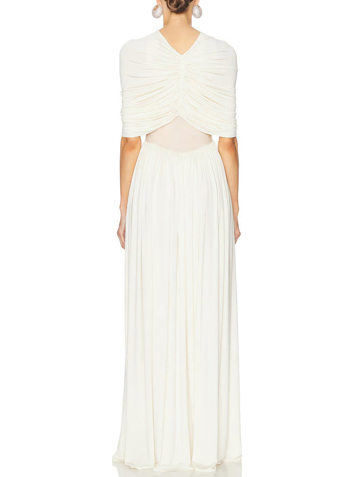 Elegant V-neck Pleated Maxi Dress