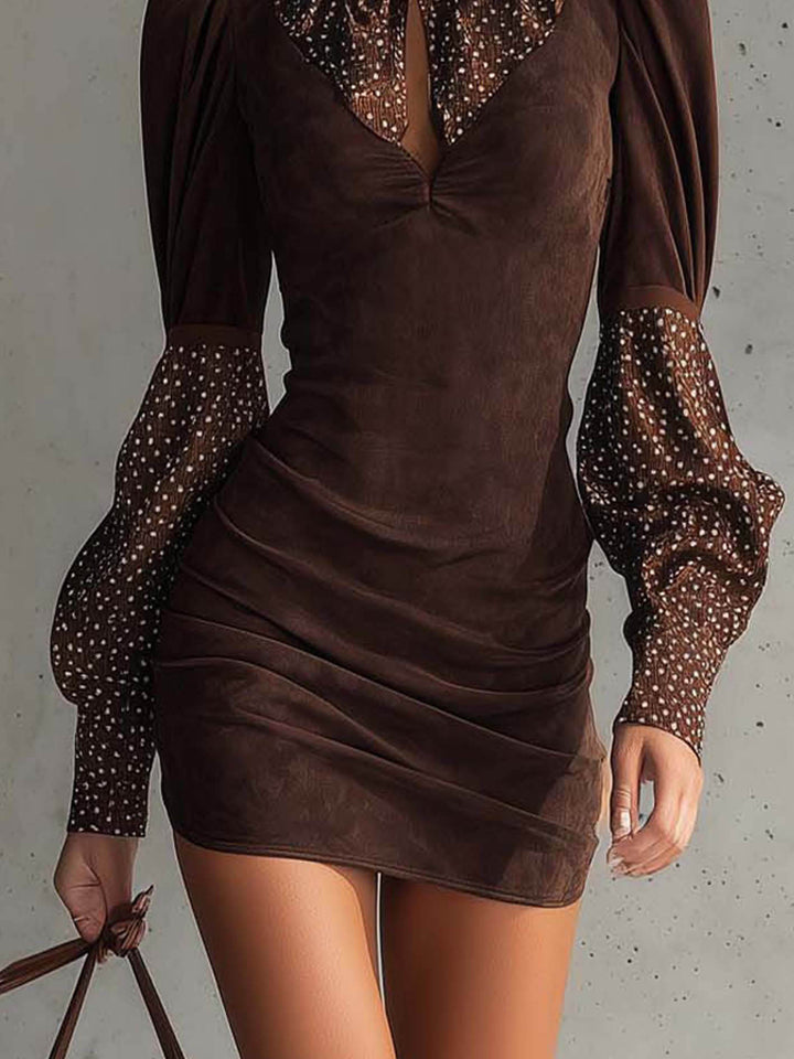 Retro Polka Dot Print Long-sleeved Mini Dress