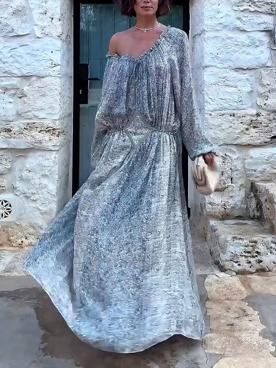 Exquisite Puff Sleeve Floral Print Maxi Dress