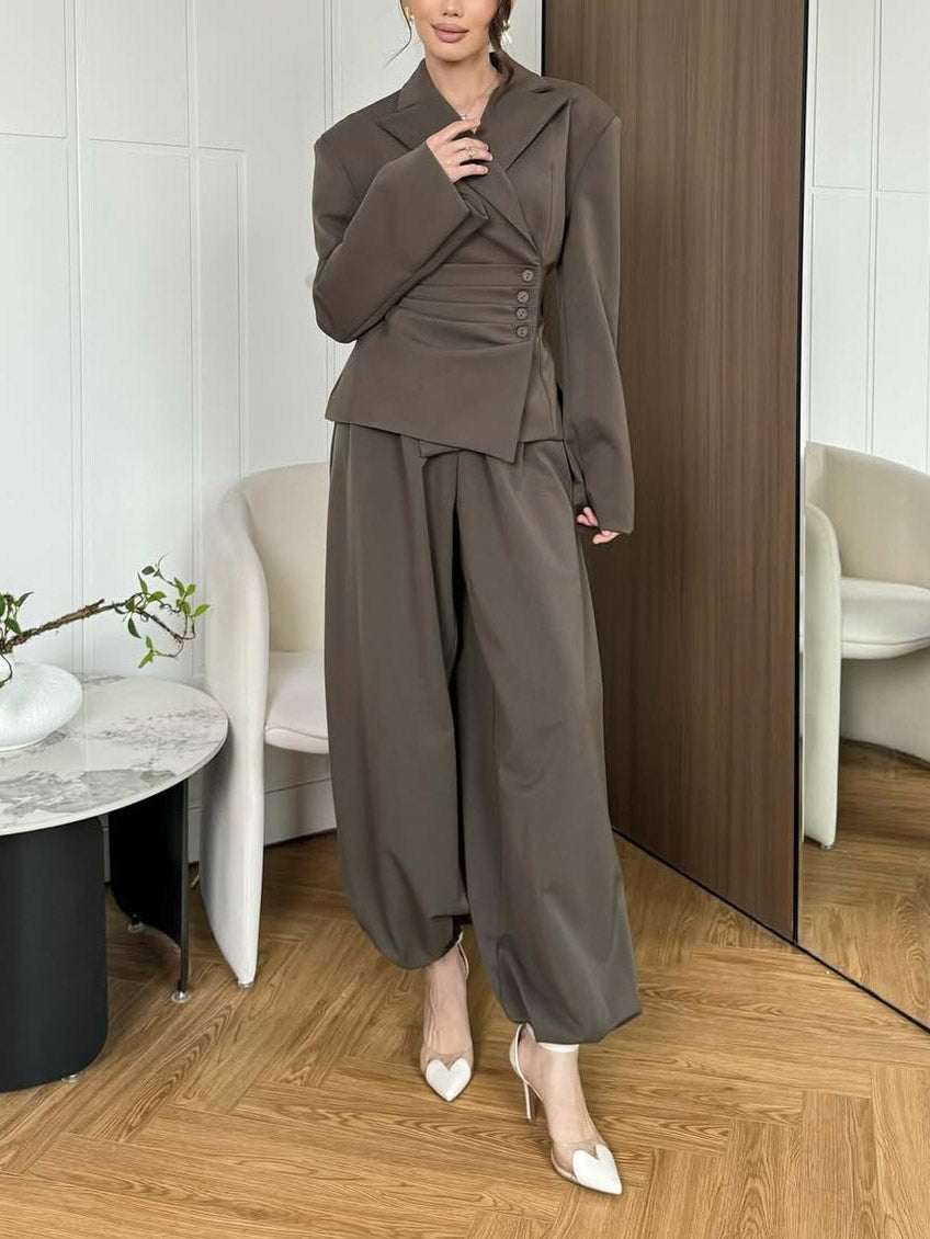 Elegant Asymmetrical Blazer Two-Piece Set