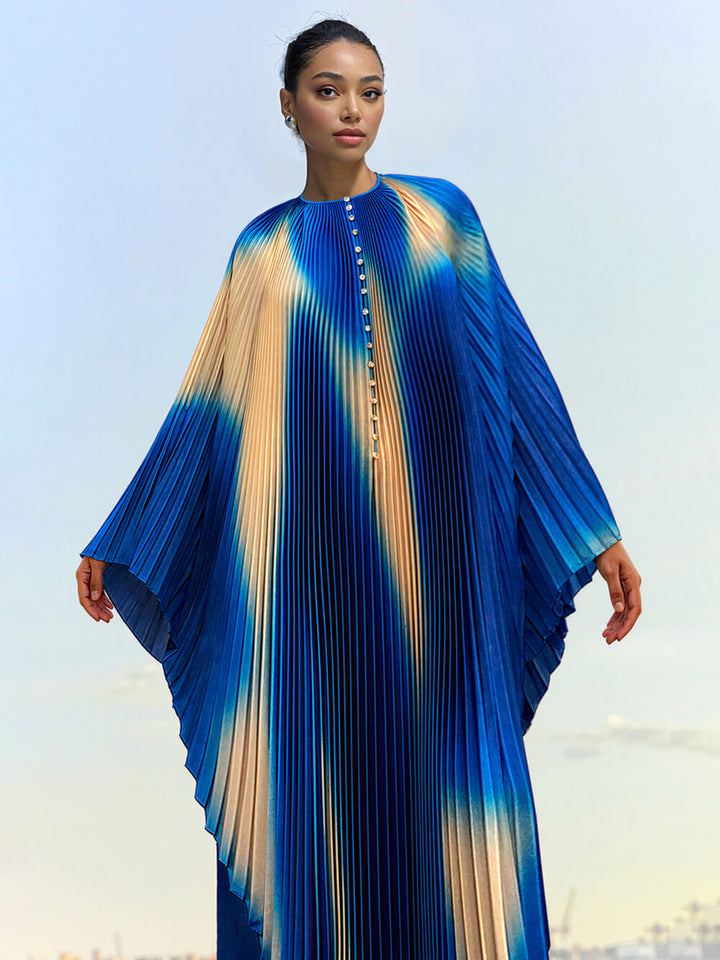 Elegant Printed Pleated Robe-Style Maxi Dress
