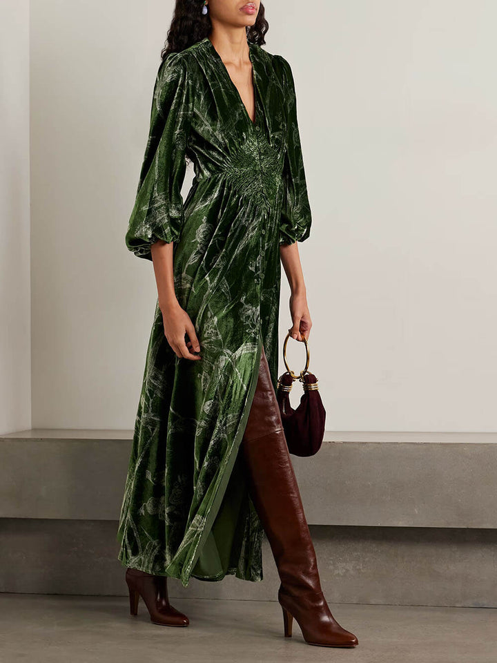 Elegant Printed Slit Maxi Dress