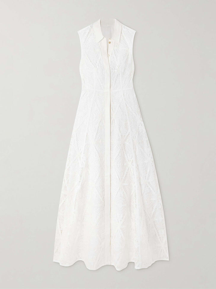 Exquisite Guipure  Raised Floral Lace Maxi Shirt Dress