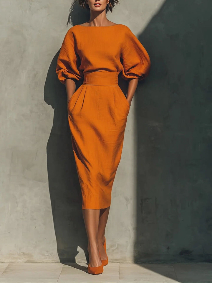 Delicate High-Waisted Pocket With Back Slit Midi Skirt
