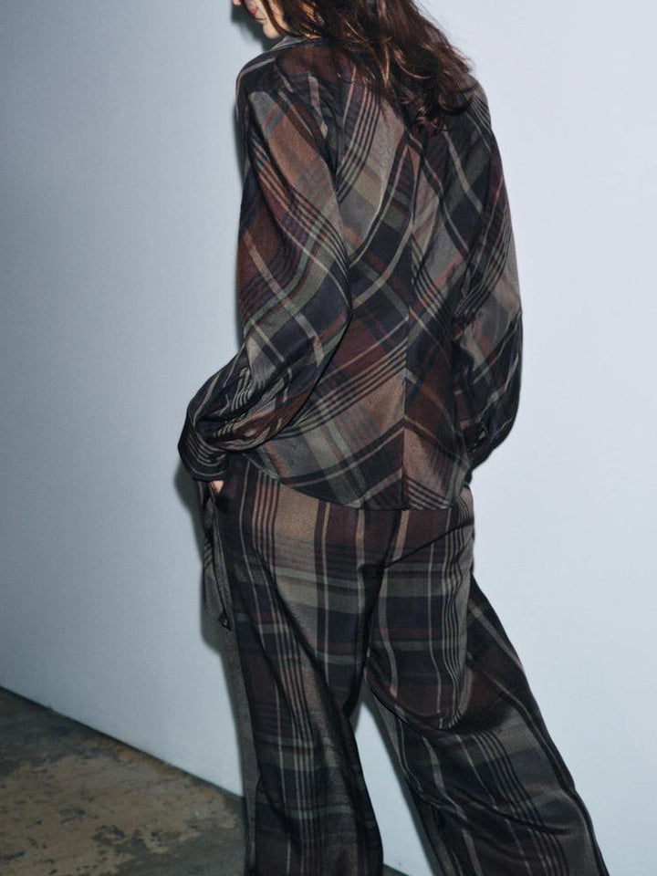 Plaid Straight-Leg Tailored Pants