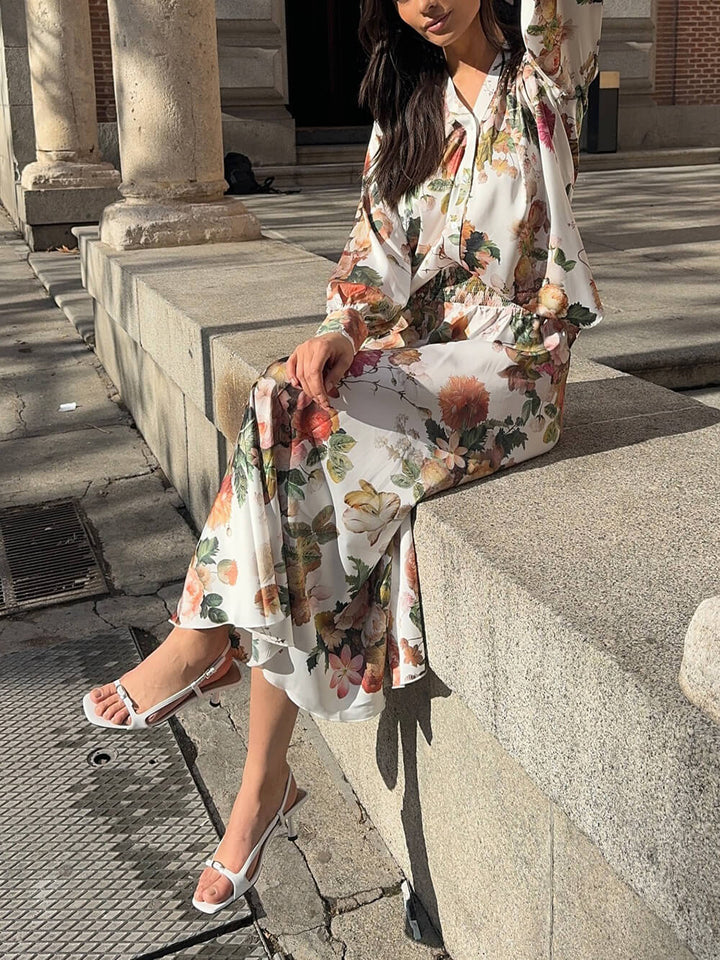 Elegant Floral Print Loose-Fit Button-Up Shirt