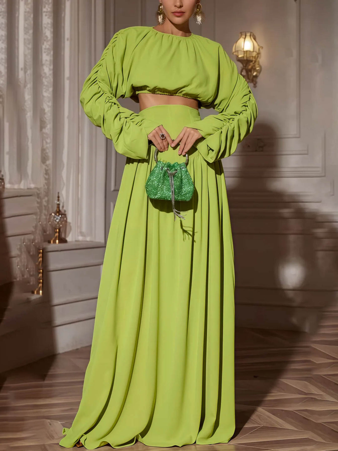 Elegant Pleated Tie High-Waisted Skirt