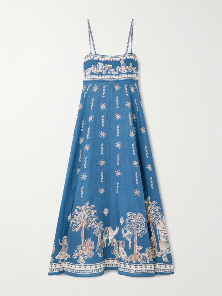 Exquisite And Fun Printed Suspender Maxi Dress
