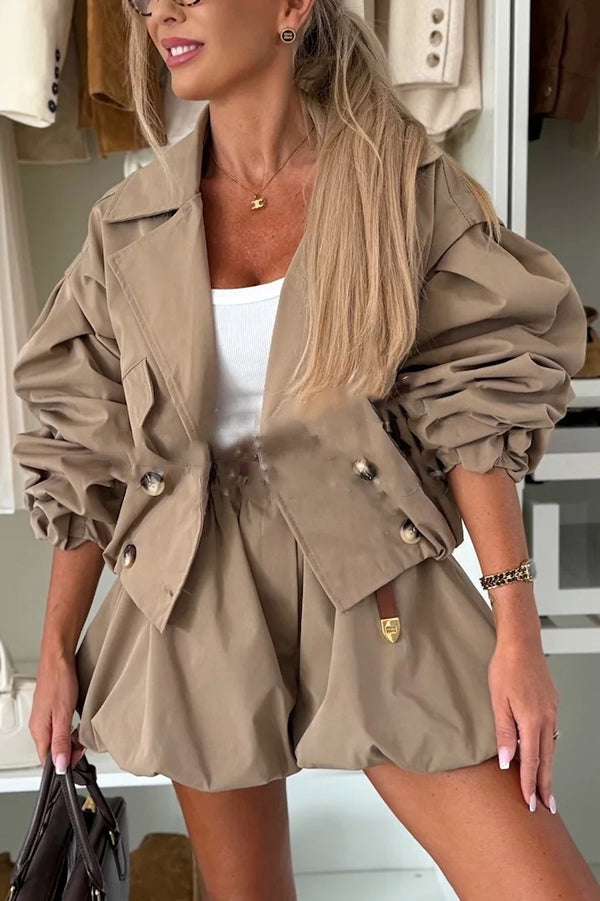 Elegant Ruched Sleeve Cropped Jacket