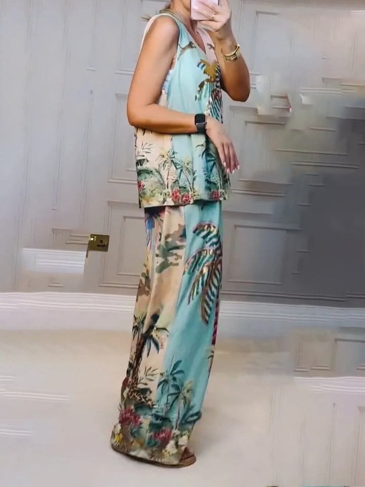 Unique Palm Tree Print Loose Tank Top