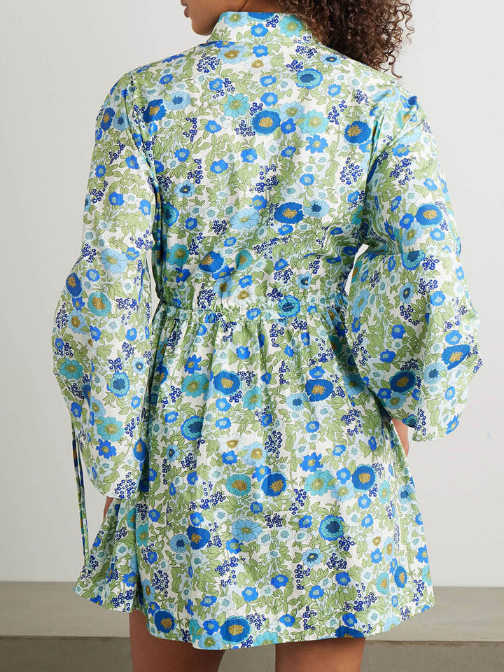 Retro Floral Print Drawstring Waist Mini Dress