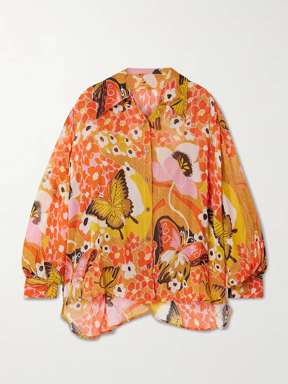 Unique Butterfly Print Relaxed Button-Up Shirt