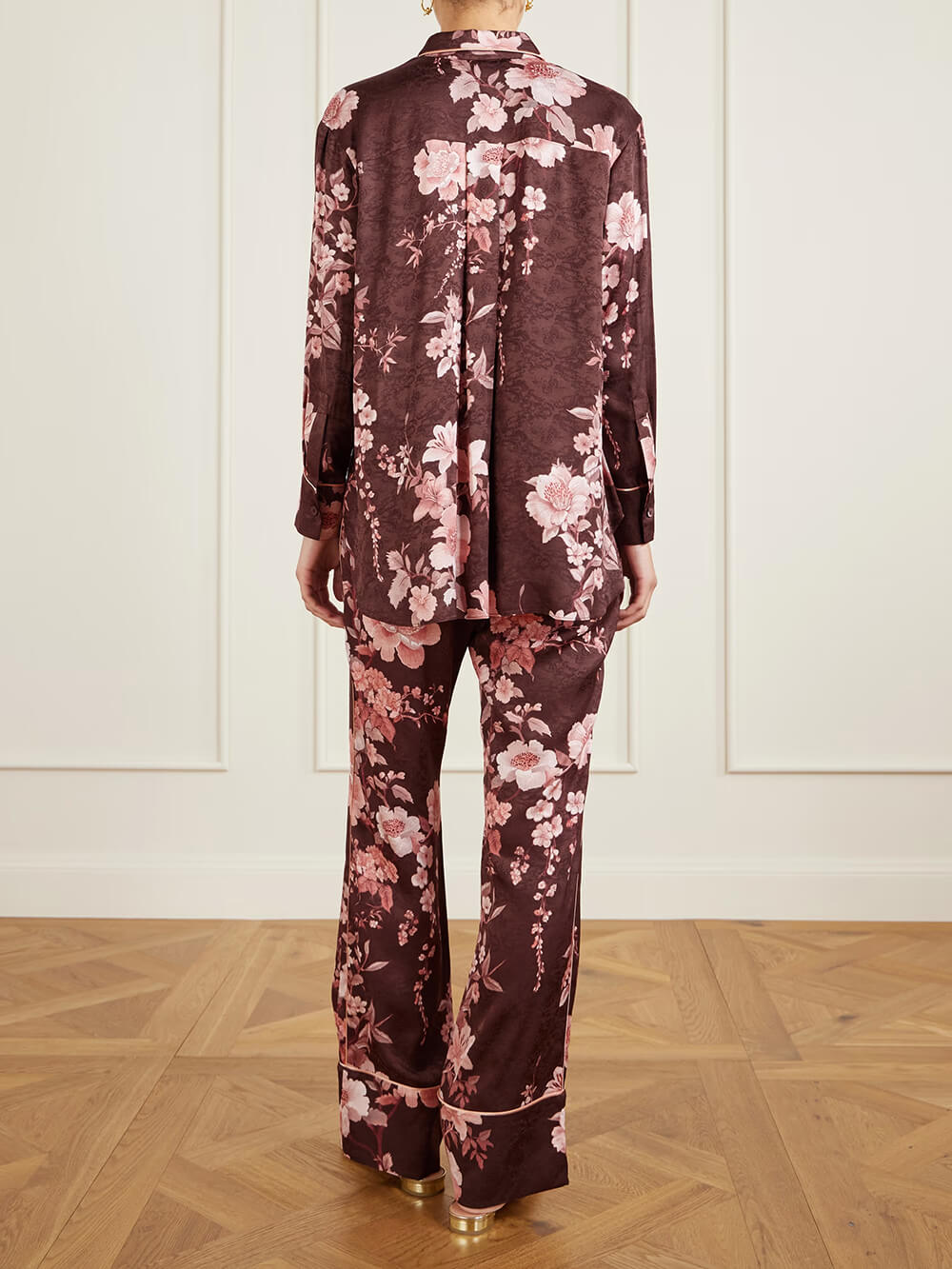 Exquisite Floral Print Satin Button-Up Shirt