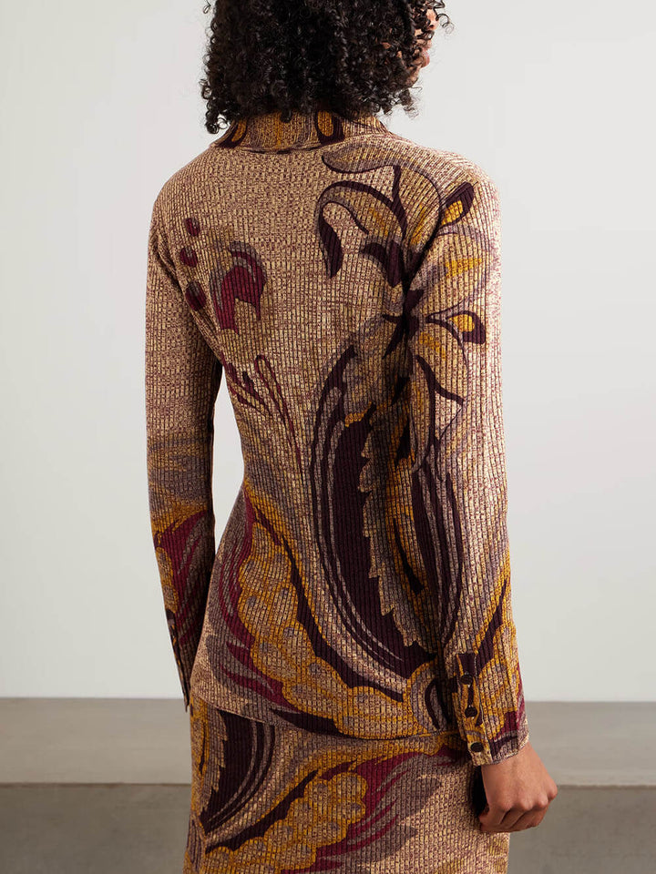 Fashion Paisley Print Gradient Knit Midi Skirt