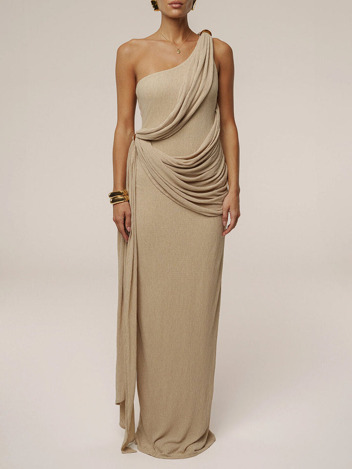 Elegant And Sexy One-Shoulder Ruched Wrap Maxi Dress