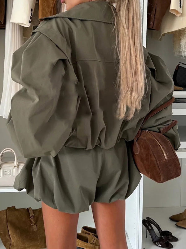 Elegant Ruched Sleeve Cropped Jacket