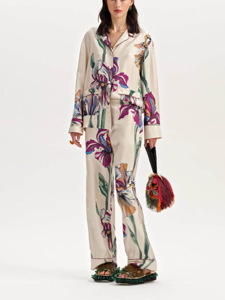 Casual Time Unique Floral Print Loose Pocket Elastic Waist Straight Pants
