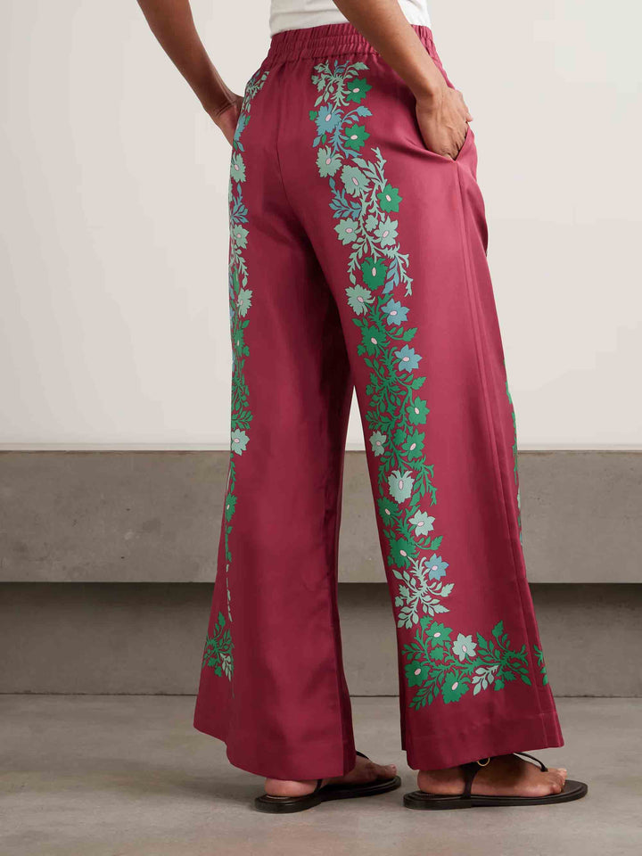 Exquisite Retro Satin Print Batwing Sleeve Shirt