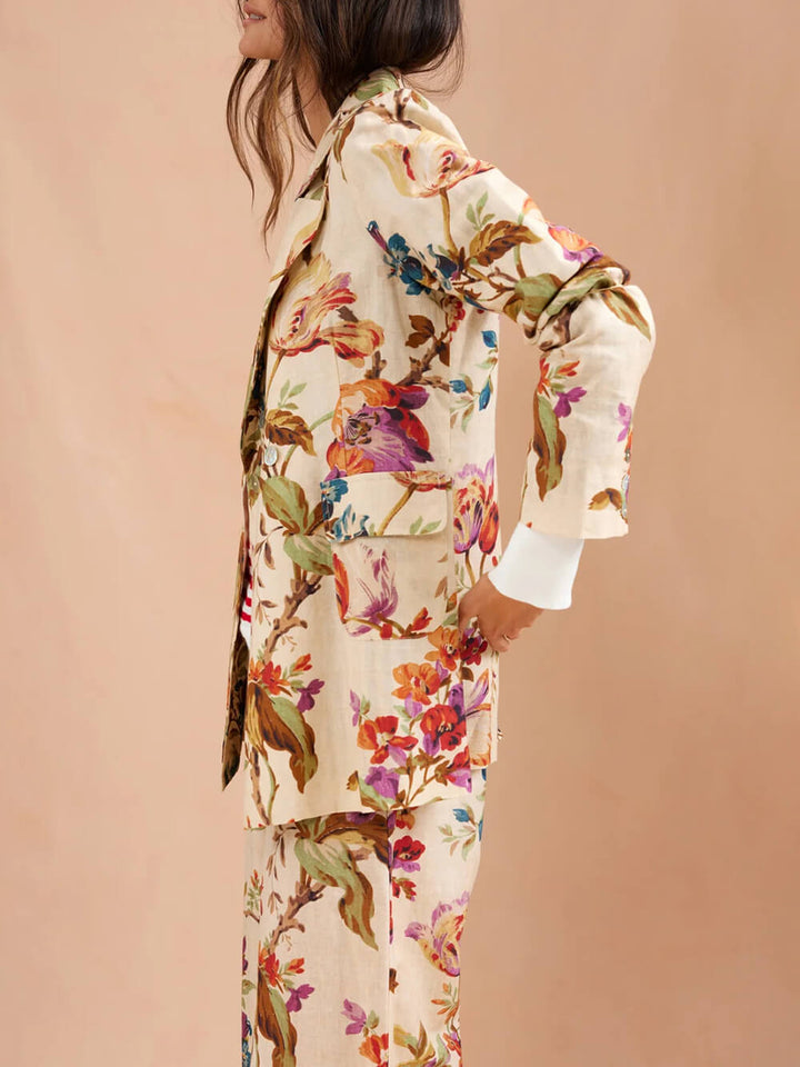 Exquisite Retro Floral Print High-Waisted Loose Pocket Wide-Leg Pants