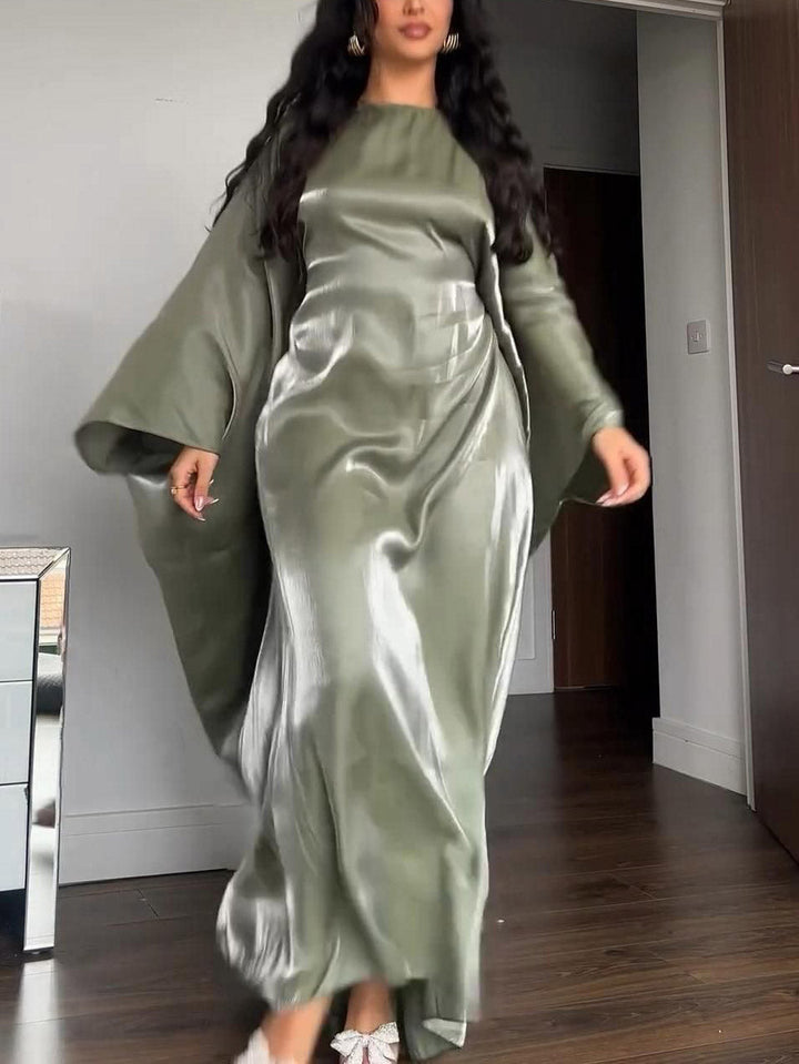 Elegant Shimmering Satin Kaftan Maxi Dress