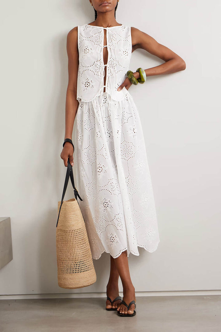 Fashionable Ruffled Crochet Hollow-Out Tank Top