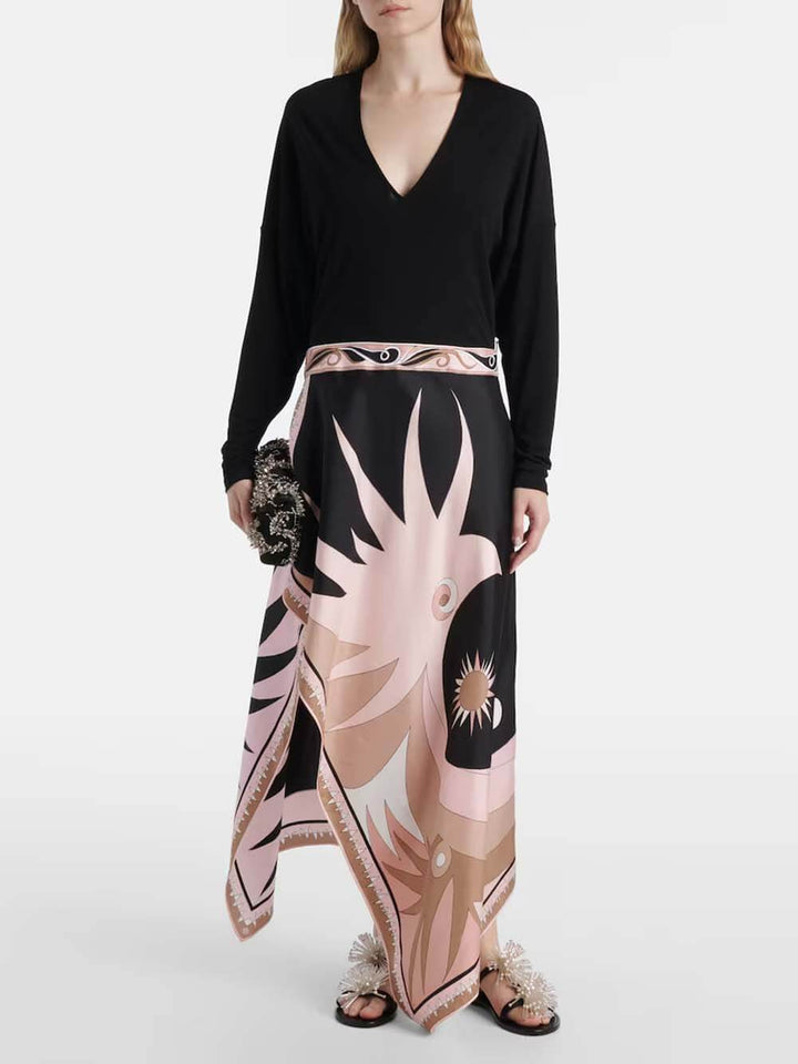 Asymmetrical Colorblock Patchwork Print Maxi Dress