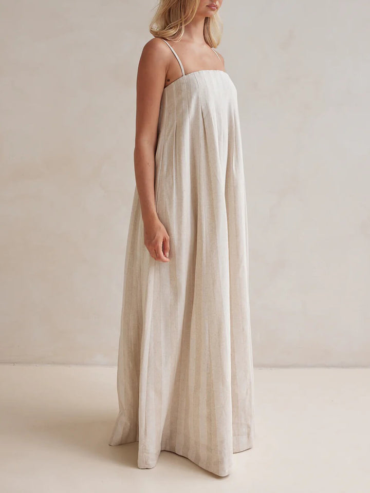 Delicate Striped Patchwork Ruched Casual Cami Maxi Dress